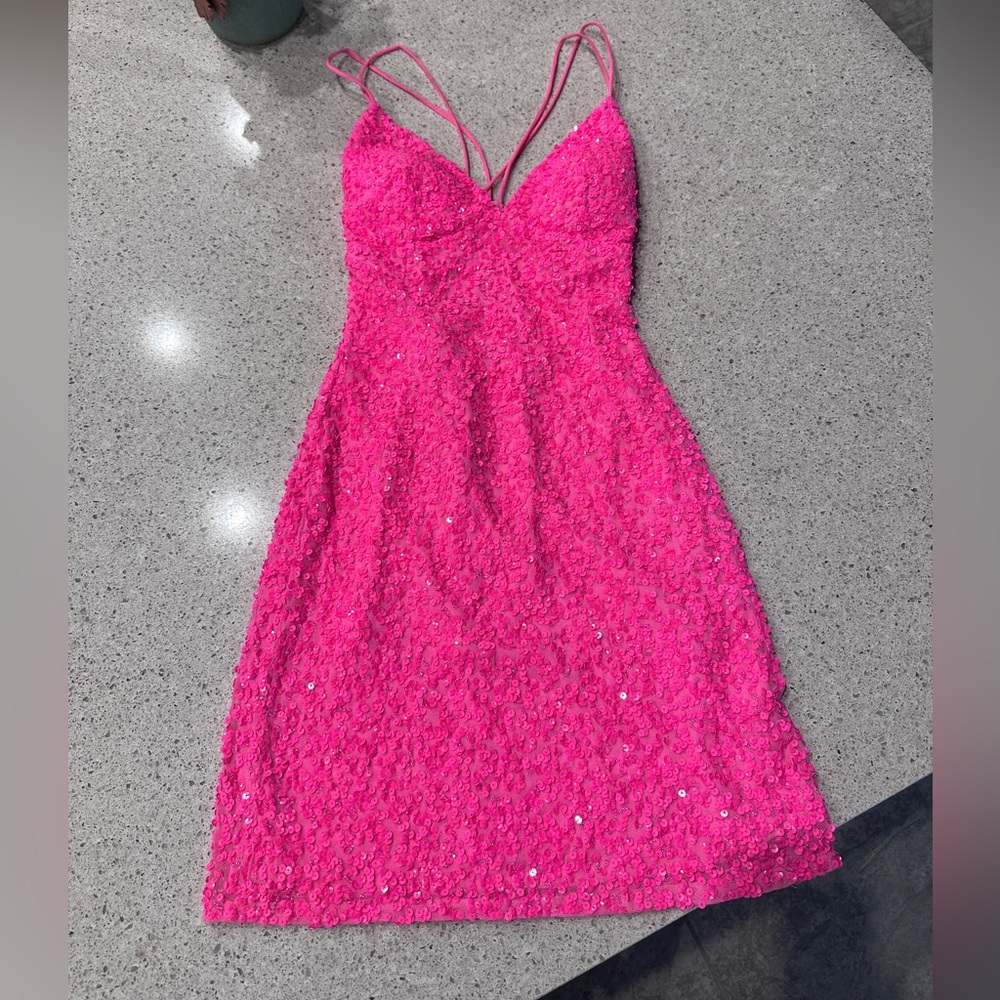 Sophia Thomas…  Worn once for Homecoming! Hot pink mini dress with sequins
